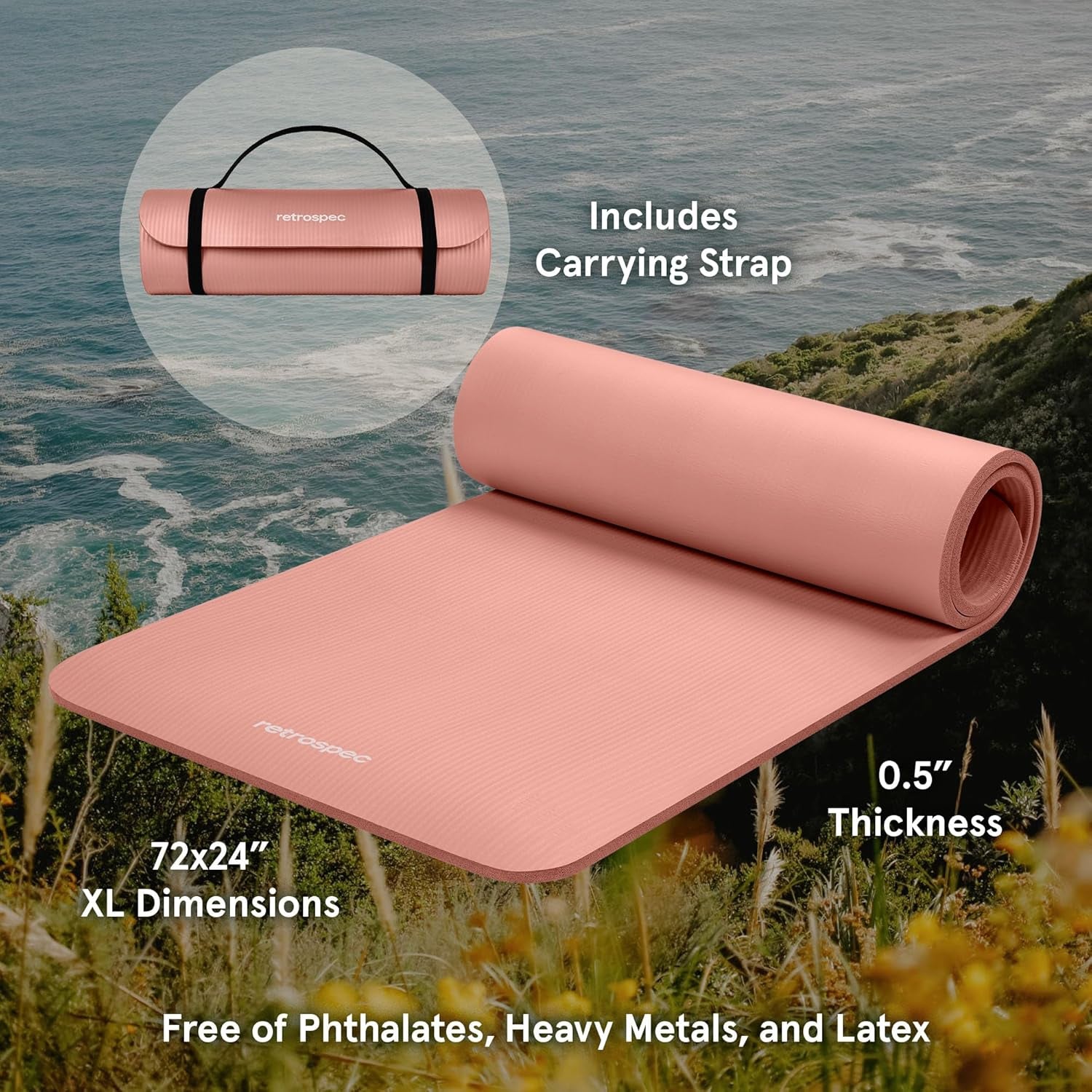 Solana Yoga Mat 1" & 1/2" Thick W/Nylon Strap for Men & Women - Non Slip Exercise Mat for Yoga