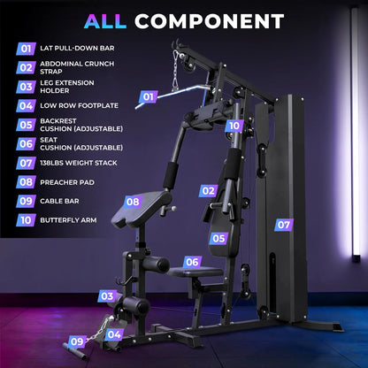 Multifunctional Home Gym System, Home Gym Station with 100LBS Weight Stack, All in One Workout Machine for Full Body Strength Training