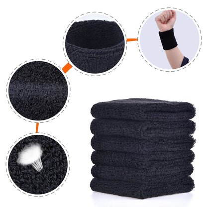 6 Pieces Wrist Sweatbands Sports Wristbands for Football Basketball, Running Athletic Sports Black