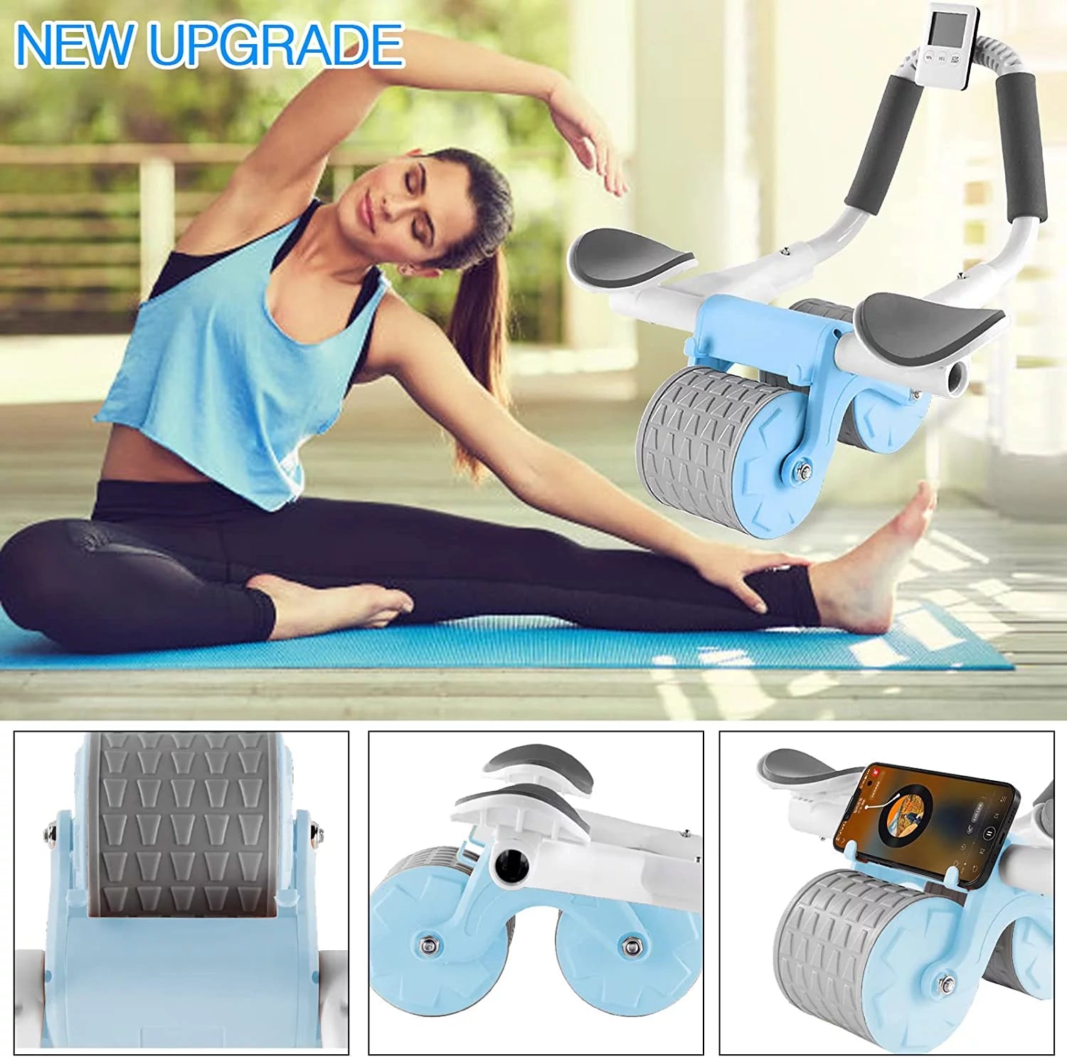 2024 New with Timer Ab Abdominal Exercise Roller Elbow Support, Abs Roller Wheel Core Exercise Equipment, Automatic Rebound Abdominal Wheel