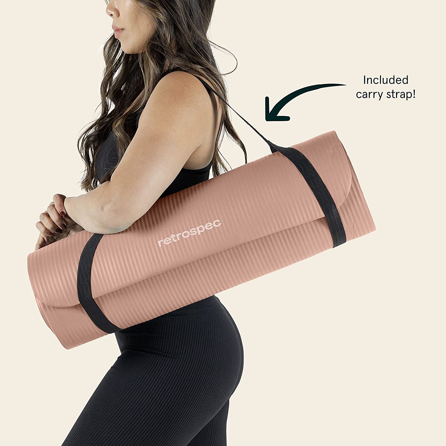 Solana Yoga Mat 1" & 1/2" Thick W/Nylon Strap for Men & Women - Non Slip Exercise Mat for Yoga