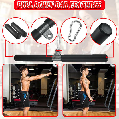 LAT Pull down Bar for Cable Machine LAT Pulldown Attachments Tricep Press down Bar with Rubber Handle Traight Bar Accessories for Home Gym